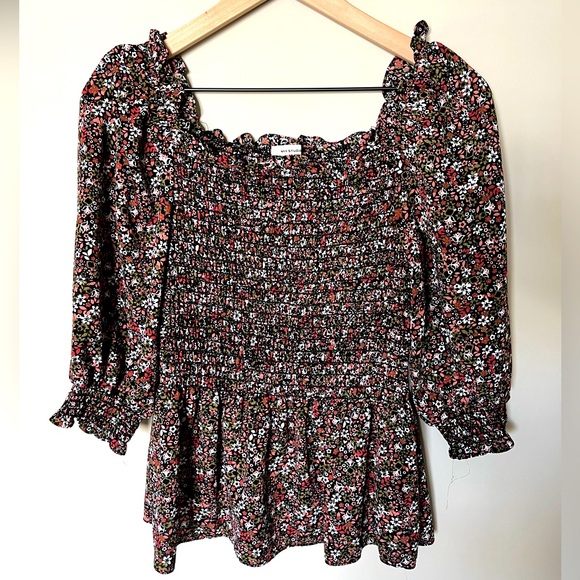 MAX Studio Floral Smocked Puff Sleeve Peplum Blouse Top | Size M - Picture 3 of 9